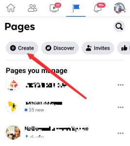 create page button on facebook